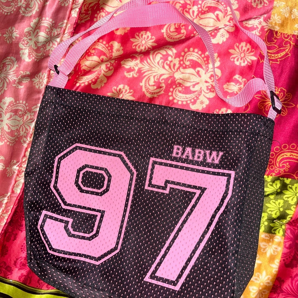 black and pink jersey print tote bag